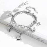 New Fashion Stainless Steel Upscale Jewellery - Multi-element 2 Layer Frosted Butterflies Charm Chain Bracelets - The Jewellery Supermarket