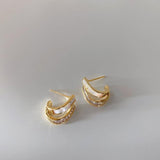 2021 New Design Shell Zircon Arc Metal Stud Earrings For Woman Korean Fashion Jewelry Party Student Girls Elegant Accessories - The Jewellery Supermarket