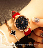 New Arrival Luxury Starry Sky Watches For Women - Fashion Ladies Quartz Red Leather Waterproof Wristwatches - The Jewellery Supermarket