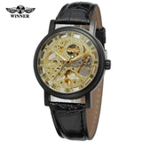 Famous Brand Transparent Luxury Gold Case Casual Design Brown Leather Strap Mechanical Skeleton Watches - The Jewellery Supermarket