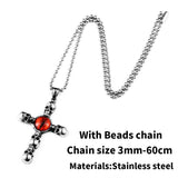 New Stainless Steel Christian Pendant Necklace Retro Red Devil Eye Pendant - Punk Style Cross Skull Pendants  - The Jewellery Supermarket