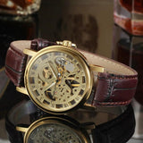 Famous Brand Transparent Luxury Gold Case Casual Design Brown Leather Strap Mechanical Skeleton Watches - The Jewellery Supermarket