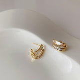 2021 New Design Shell Zircon Arc Metal Stud Earrings For Woman Korean Fashion Jewelry Party Student Girls Elegant Accessories - The Jewellery Supermarket