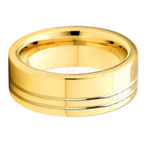 New Arrival Polished Shiny Double Grooved 8mm Gold Plated Comfort Fit Tungsten Carbide Wedding Rings
