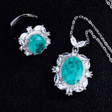 Silver Color Lake Blue Paraiba Tourmaline Stone Vintage Fashion Jewellery Set for Women - Popular Fashion Gifts - The Jewellery Supermarket