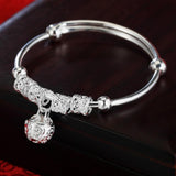 Fine 925 Sterling Silver hollow Bells ball bangles adjustable Bracelets for Women Fashion Holiday gifts Party wedding Jewelry - The Jewellery Supermarket