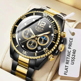 New Business Luxury Gold Chronograph Quartz  Luminous Waterproof Auto Date Wristwatches for Men