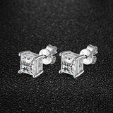 Superb D Colour VVS1 Princess Cut Square Moissanite Diamonds Earrings for Women/Men - Sterling Silver Fine Jewellery - The Jewellery Supermarket