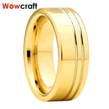 New Arrival Polished Shiny Double Grooved 8mm Gold Plated Comfort Fit Tungsten Carbide Wedding Rings