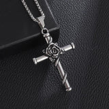Sexy Rose Wrapped Cross Stainless Steel Pendant Necklace - Men's Art Thorn Rose Design Sense Jewellery