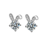 Cute Niche Bunny Rabbit Design VVS1 D Colour 0.5 Carat*2 Moissanite Diamonds Stud Earrings Silver Fashion Jewellery
