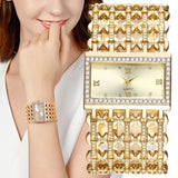 Fashion Light luxury Square CZ Diamonds Quartz Watches - Gold Colour Stainless Steel Bracelet