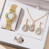 New 4PCS Luxury Watches Set for Women - Quality Fashion Elegant Rhinestone Diamonds Quartz Ladies Wristwatches