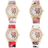 New Arrival Fashion Ladies Watches - Printed Flower Design Luxury Casual Quartz Leather Dress Wristwatches - The Jewellery Supermarket