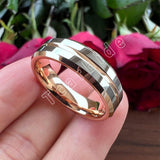 New Yellow Gold Color 6MM 8MM Center Groove Beveled Polished Finish Comfort Fit Tungsten Nice Engagement Wedding Rings for Men and Women