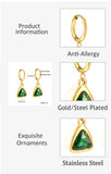 New Vintage Green Rhinestone Crystals Hoop Earrings For Women Girls - Geometric Triangle Round Earrings - The Jewellery Supermarket