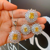 2022 New Arrival Topaz Gemstone Necklace Pendant Ring Stud Earrings Women&#39;s Luxury Wedding Party Fine Jewelry Sets Romantic Gift - The Jewellery Supermarket