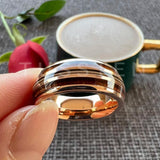 Real Wood Inlay 8MM Rose Gold Colour Guitar String Tungsten Wedding Ring for Men and Women - Fashion Jewellery