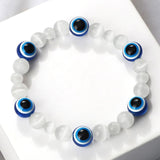Blue Evil Eye Beaded Charm Bracelets - Natural Cat Eye Stone Opal Adjustable Lucky Yoga Jewellery - The Jewellery Supermarket