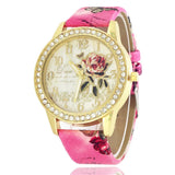 New Arrival Fashion Ladies Watches - Printed Flower Design Luxury Casual Quartz Leather Dress Wristwatches - The Jewellery Supermarket