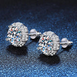 Radiant Atmospheric Petals Threaded Pt950 D Colour VVS1 2 Carat Total Moissanite Diamonds Fine Jewellery Earrings - The Jewellery Supermarket