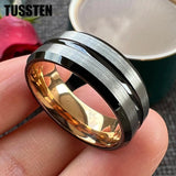 New Arrival Matte Finish Beveled Grooved 8mm Two-Tone Tungsten Carbide Comfortable Fit Wedding Rings