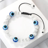 Blue Evil Eye Beaded Charm Bracelets - Natural Cat Eye Stone Opal Adjustable Lucky Yoga Jewellery - The Jewellery Supermarket
