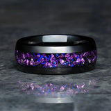 New 8mm Nebula Space Amethyst Black Tungsten Carbide Rings, Wedding Engagement Birthday Anniversary Gifts