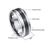 New Arrival 8MM Brushed Finish and Black Center Beveled Edge Tungsten Carbide Wedding Engagement Rings - The Jewellery Supermarket
