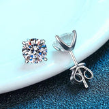 Sparkling 18KGP 4 Prong 0.2-2CT D Colour VVS1 Moissanite Diamonds Stud Earrings For Women Silver Fine Jewellery - The Jewellery Supermarket