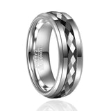 New 8mm Middle Black Batch of Flowers on Both Sides of Steel Colour Tungsten Carbide Rings - Men's Fashion Jewellery