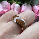 New Domed Polished 8mm Cool Whiskey Barrel Oak Wood Tungsten Comfort Fit Engagement Wedding Rings for Men Women - The Jewellery Supermarket