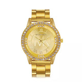 Luxury Brand Gold Colour Stainless Steel Water Resistant CZ Diamonds Roman Digital Quartz Wristwatches