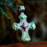 New Stainless Steel Cross Flower gem Pendant Chain Necklace - Popular Religious Men Jewellery