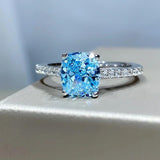 Sea Blue Radiant Cut Ring Set with High Quality AAAAA High Carbon Diamonds - Fashion Engagement  Jewellery