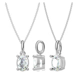 Stunning D Colour Oval Cut Moissanite Diamonds Jewellery Set, Silver Pendant Necklace Stud Earrings for Special Occasions - The Jewellery Supermarket