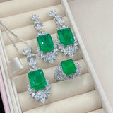 2023 New Fashion Full of CZ Sterling 925 Silver Jewelry Sets Emerald Pendant Necklace Ring Earring Women Wedding Party Jewelry - The Jewellery Supermarket