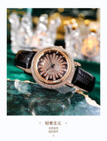 New Light Luxury Diamond Set 360 ° Running Watch - Waterproof Genuine Leather Female's Fashion Quartz Watch - The Jewellery Supermarket