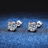 Impeccable 14KWGP D Colour VVS1 2 Carat Moissanite Diamonds Screw Thread Stud Earrings Silver Fine Jewellery - The Jewellery Supermarket