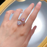 Stunning Fashion Silver Contrast Pink Diamond Heart Shaped AAAAA High Carbon Ice Flower Cut Open Big Ring - The Jewellery Supermarket