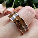Whisky Barrel Wood Inlay Polished Shiny UnisexTungsten Ring Couple's Fashion Wedding Ring Comfort Fit Jewellery