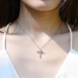 18KGP D Colour 1.3mm 2mm Full Moissanite Diamonds Cross Necklace For Women - Silver Inlaid Diamond Fine Jewellery - The Jewellery Supermarket