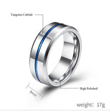 New  Luxury High Polished 8MM Blue / Yellow / Black Grooved Wedding Engagement Tungsten Carbide Rings - The Jewellery Supermarket