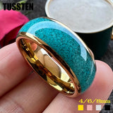 New Crushed Turquoise Inlay 4MM/6MM/8MM Multicolour Tungsten Comfort Fit Engagement Wedding Ring for Women and Men