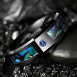 New Arrival Black Abalone Shell Ring with Blue CZ Crystal Tungsten Carbide Men and Women Wedding Ring - The Jewellery Supermarket
