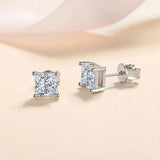 Superb D Colour VVS1 Princess Cut Moissanite Diamonds Earring - Sterling Silver Plated with 18K White Gold Jewellery - The Jewellery Supermarket