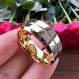 New Yellow Gold Color 6MM 8MM Center Groove Beveled Polished Finish Comfort Fit Tungsten Nice Engagement Wedding Rings for Men and Women