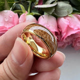 New Domed Polished 8mm Cool Whiskey Barrel Oak Wood Tungsten Comfort Fit Engagement Wedding Rings for Men Women - The Jewellery Supermarket
