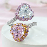 Stunning Fashion Silver Contrast Pink Diamond Heart Shaped AAAAA High Carbon Ice Flower Cut Open Big Ring - The Jewellery Supermarket