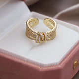 2023 Korean new design fashion jewelry 14K gold plated cross knotted zircon open ring elegant women's daily work accessories - The Jewellery Supermarket